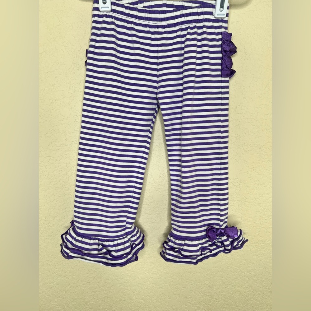 NTM RuffleButts Purple Ruffle Outfit Set 3T Striped Ruffle Pant Boutique Toddler - Picture 6 of 15